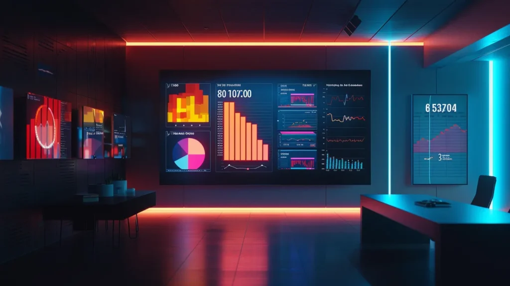 Infographic displaying vibrant charts and graphs that visually represent engagement metrics and trends, importance of data-driven strategies for brand success.