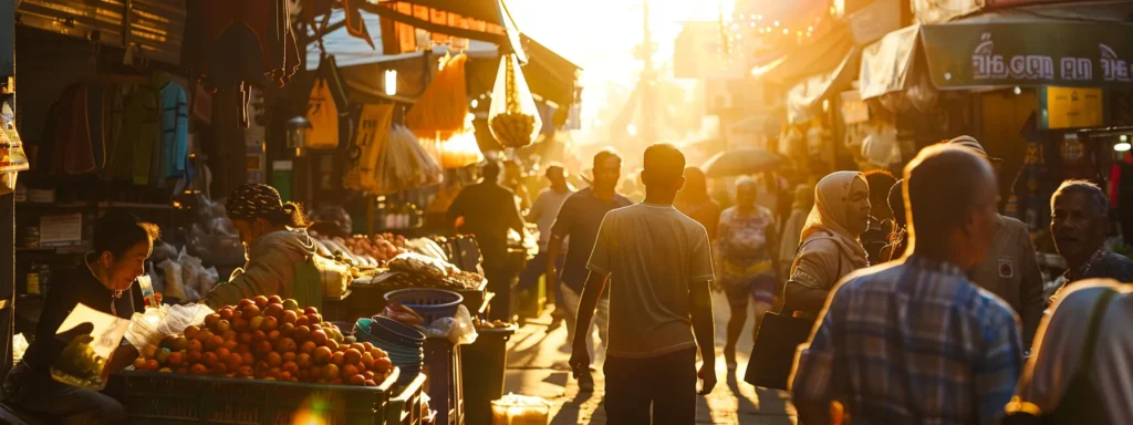 a vibrant, bustling local market scene illuminated by warm afternoon light, showcasing small business owners engaging with customers and utilizing advanced technology, symbolizing the transformative power of ai tools in enhancing local marketing strategies.