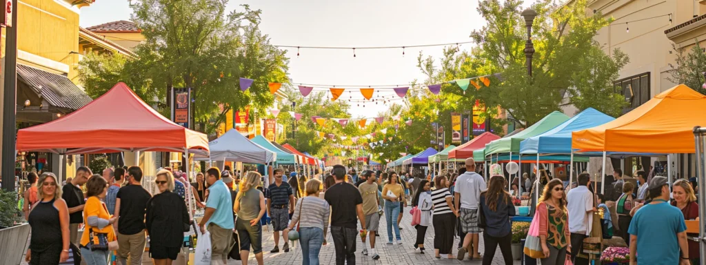 a vibrant community event bustling with local businesses showcasing their offerings, surrounded by colorful banners and enthusiastic crowds, embodying the essence of partnership and local credibility for seo.