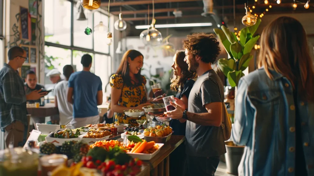 a vibrant community gathering showcases enthusiastic locals engaging with interactive displays, celebrating their shared stories and strengthening connections through lively conversations and heartfelt testimonials.