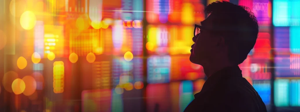 a vibrant digital landscape showcases a local business owner analyzing colorful data visualizations on a sleek screen, symbolizing the transformative power of ai-driven marketing solutions for optimal performance and roi.