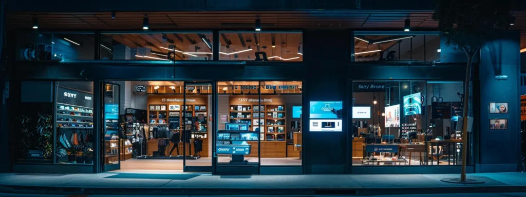 a vibrant local business storefront bustling with activity, featuring sleek digital displays showcasing ai marketing tools, illuminated by soft, inviting lighting that emphasizes technology's role in enhancing customer engagement.