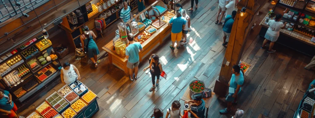 a vibrant local market bustling with community members engaged in conversations, surrounded by colorful displays of fresh produce and handmade goods, symbolizing the essence of targeted local seo and connection.