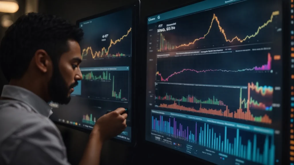 a vibrant urban scene showcases a business owner enthusiastically reviewing performance metrics on a digital dashboard, illuminated by warm, inviting light that symbolizes growth and optimization in local seo strategies.